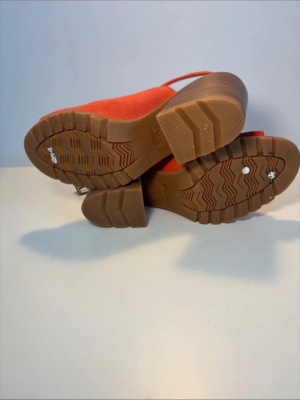 Sorel Orange Suede Peep-Toe Slingback Block Heel Sandals